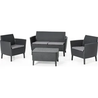 Keter Lounge Set Salemo für 4 Personen, 2er Sofa + 2 Sessel + Tisch + Sitzauflagen, graphit - Grau