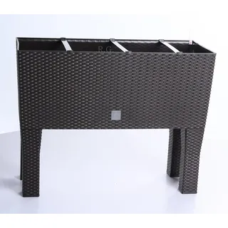 BirnePower Blumentopf Blumenkasten mit Füßen Blumenkübel Rattan Optik Pflanzenkasten Bewässerung (600 umbra)