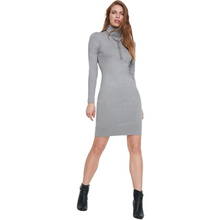 Strickkleid LINEA TESINI BY HEINE "Rollkragen-Kleid" Gr. 36, Normalgrößen, grau (grau, melange) Damen Kleider Langarm