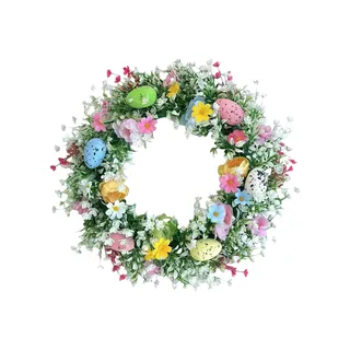 Ostereierkranz 35 cm Osterkranz Mit Blumen Und Eiern ABS Osterdeko Türkränze Frühling Kränze Für Haustür Frühlingskranz Für Osterdeko Dekorative Behänge Für Frühling, Ostern, Fenster