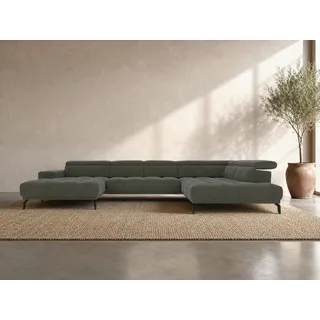 foamnova Wohnlandschaft Uppsala, mit Relaxfunktion, B 400 cm, Elektrischer Sitzvorzug & klappbare Kopfstützen grün