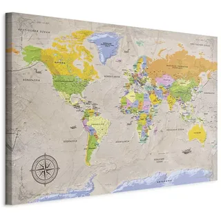 murando - deutsche Weltkarte zum pinnen - Pinnwand & Leinwandbild 120x80 cm 1 Teilig Kunstdruck modern Wandbilder XXL Wanddekoration Design Wand Bild - Landkarte Lernkarte k-A-0150-v-a