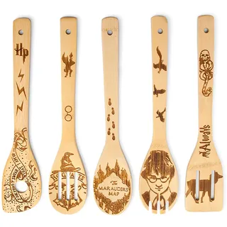 Dacestar Schnitzen Kochlöffel 5 Stück, Küchen Geschenke Für Fan Harry | Fans Merchandise Holz Küche Kochen Gadgets,Lustige Nahtlos Bio-Bambus Löffel Erwachsene Gift Ideal Zum Braten Und Backen