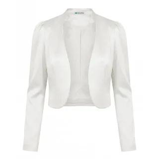 Bolerose Satin Bolero Jacke Damen Langarm Puffärmel Blazer | Gekräuselte Schulterpartie, Komplett gefüttert, Offene Front, Glänzend, Zum Überziehen, Größen XS-5XL - M