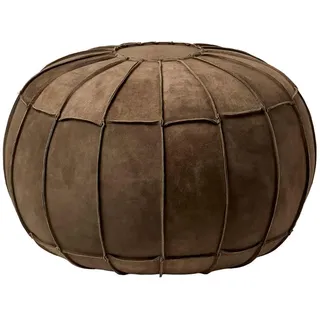 Homescapes Sitzpouf, braun, Leder, Uni, rund 50x40x50 cm, Wohnzimmer, Hocker, Poufs