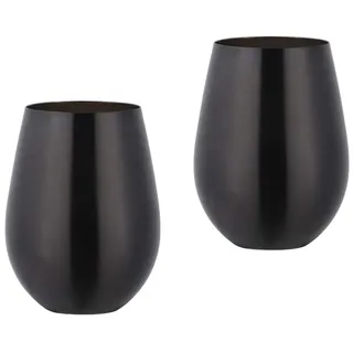 TUPMFG Schwarz Edelstahl Weingläser Ohne Stiel 2er Set für Rotwein & Weisswein, Bruchfest Camping Weinglas, Metallic Weinbecher, 500ML