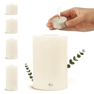SiN! Teelichthalter warmweiß Trend - Durchmesser 10cm / Höhe 21cm in Kerzenform - Dauerkerze mit Teelicht - Kunststoffkerze mit Teelichteinsatz - inkl. Maxi Teelicht mit 8 Std. Brenndauer.
