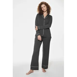 Mey Schlafanzug Mey Damen Langer Pyjama Serie Pure Chic Uni Pyjama (2 tlg) grau M (40)