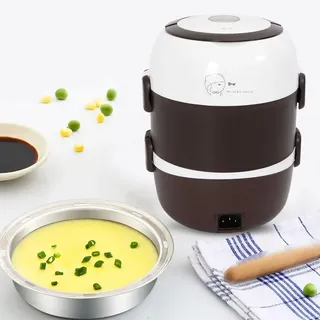 Elektrisch Lunchbox, Mini Reiskocher Tragbare Heizung Brotdose Steamer Dampfgarer 3 Schicht 2l Edelstahl Innentopf