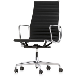 Vitra Bürodrehsessel Alu-Chair Leder Premium F schwarz, Designer Charles & Ray Eames, 101-113x58.5x58-72 cm