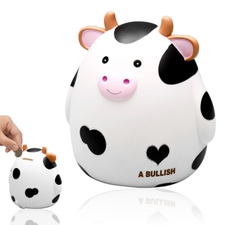 Kuh Spardose,16.5×16.5×14cm Niedlich Tier Sparschwein Geschenk, Klein Weiß Spardosen für Kinder, Passend für Jungen Mädchen Geburtstagsgeschenk, Einschulung Geschenk