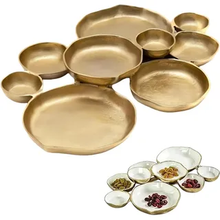 Generisch Cluster Serving Tray | Cluster Bowls for Entertaining | 9 Piece Round Serving Bowl Clusters | Gold 9 Clusters Decorative Bowls | Elegant Snack Tray for Party & Wedding (Gold)