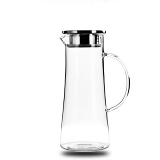 Wasserkrug Wasserkanne Krug, Glaskrug mit Filter und Deckel aus Edelstahl Getränkekaraffe für heißes u. kaltes Wasser Eistee 1500ML