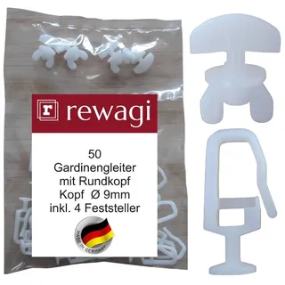 rewagi Gardinengleiter 25, 50, 100 Gardinengleiter mit Rundkopf Ø 9mm & Feststellern 2,4,6, Gardinen, Vorhänge, Gardinenstange, Gardinenschienen, Innenlaufsysteme, (25, 50, 100 Gardinengleiter mit Rundkopf Ø 9 mm & 2, 4, 6 Feststelle)