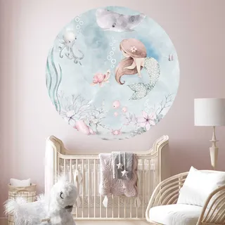 WANDKIND Meerjungfrau V400 rundes Wandtattoo Kinderzimmer | handgezeichnet | AUFKLEBER Kindergarten | Wandsticker Babyzimmer Mermaid (75 cm)