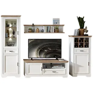 Stella Trading JASMIN Wohnwand Komplett-Set in Pinie hell, Artisan Eiche Optik - Schrankwand mit LED-Beleuchtung für Ihr Wohnzimmer im Landhausstil - 299 x 204 x 51 cm (B/H/T)