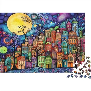 Bunte Fantasy Stadt 1000 Teile Recyceltes Pappe Puzzle Deutschland Geschichtete Farbige Hügel Häuser Bildungsspiel Entspannung Wanddekoration Einweihungsgeschenk 38x26cm