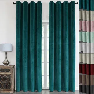 Samt Gardinen Blickdicht mit Kräuselband 140x245 cm – Thermo Verdunkelungsvorhänge für Wohnzimmer, weicher Samtvorhang (2, Petrol)
