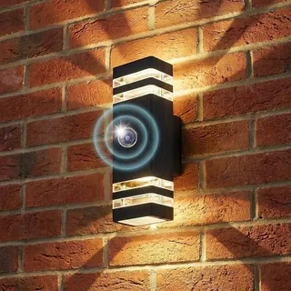 LASIDE Aussenleuchte Aussenlampe Wand mit Dämmerungsschalter, GU10 Schwarz Aluminium Up and Down Außenlampe Außenleuchte, IP65 Wasserfest Wandlampe Wandleuchte Lampe Aussen Außen Leuchte