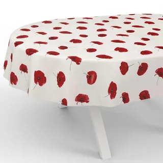 ANRO Wachstuchtischdecke abwaschbar Oval 200 x 140 cm Beige/Rot