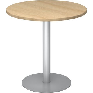 bümö Besprechungstisch, Esstisch klein, Tisch rund 80 cm - kleiner Esstisch Eiche, Rundtisch Esstisch 2 Personen mit Holz-Platte, Säule aus Metall in