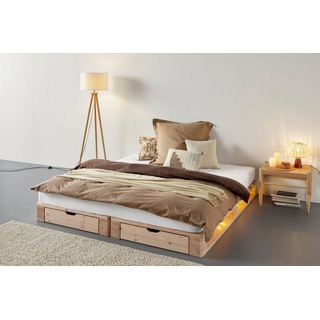 Home affaire Palettenbett "ALASCO " BESTSELLER! Mit Schublade, zertifiziertes Massivholz, erweiterbar zum Doppel- oder Familienbett beige 90 cm x 200 cm x 18 cm