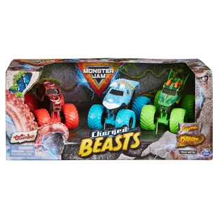 Spin Master Monster Jam, 3er-Pack „Charged Beasts“ (mit den Trucks Dragon, Octon8er und Ice Dragon), coole Trucks im Maßstab 1:64 (Spritzguss)