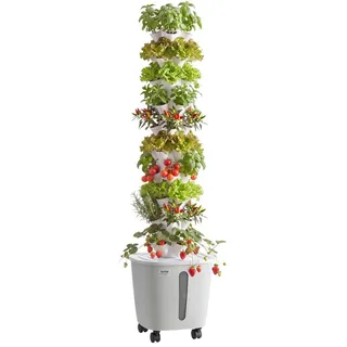Vevor Hydroponik-Turm, 50 Pods, Hydrotower 10 Ebenen, Hydroponik-Anbausystem-Set mit App-Steuerung, Rädern, 20-L-Wassertank & Pumpe, Hydroponic Tower für Kräuter, Obst & Gemüse im Innenbereich