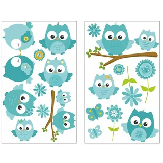Samunshi® 19x Wandsticker Türkise Eule Wandtattoo Kinderzimmer Mädchen Jungen Kinder Wandtattoo Babyzimmer Deko Junge Wall Stickers 2x 16x26cm