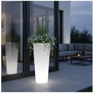 Arnusa Blumentopf Moderner LED Blumenkübel XL 90 cm rund beleuchtet PL404S, mit Akku Modus kabellos einsetzbar Indoor Outdoor weiß
