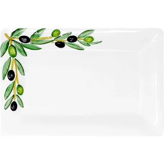 Lashuma Handgemachte, Rechteckige Servierplatte aus Italienischer Keramik, Fleischplatte im Olivendesign, Servierteller 32x20 cm