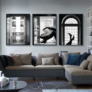 HMXQLW Schwarz Weiß Bilder 3er Set Leinwandbilder Modern Poster für Wohnzimmer Schlafzimmer Deko Kunst Malerei Kein Rahmen (High Heels,60X90CM)
