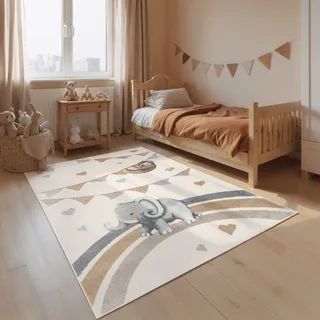 Villeroy & Boch Walk like an Elephant Rainbow Party Teppich Kinderteppich 120 x 170 cm Beige/Weiß