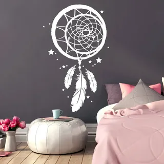 Wandtattoo Loft® "Traumfänger mit kleinen Sternen" / Wandtattoo/Wandaufkleber / 54 Farben / 3 Größen/schwarz / 74 cm hoch x 45 cm breit