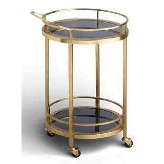 JVmoebel Servierwagen Barwagen Gold Schwarz Glas Servierwagen Modern Rund Rollen, Made in Europa goldfarben