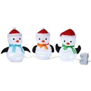 Northpoint Weihnachtsfigur LED Weihnachtsfiguren mit integriertem Timer 3er Set Pinguin, zusammenfaltbar für Innen und Außen Gartendekoration Winterdekoration