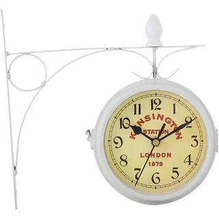 Milageto Doppelseitige Bahnhofsuhr, Vintage-Wanduhr mit Halterung, wasserdichte Gartenuhr für den Außenbereich, Retro-Eisenbahnhofsuhr, 24 cm, große Hängeluhr für den Innen- und Außenbereich, Stil c