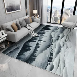 buyluhn Quadratischer Kurzflor-Teppich 250x250, Naturlandschaft Teppich, Modernes Grau Waschbar rutschfest Dünn Saugfähig für Wohnzimmer Schlafzimmer Esszimmer N70