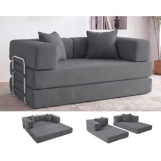 Vipbear Modular Schlafsofa 160cm, 5-in-1 Boneless Couch Sofa, Wohnzimmer-Couch mit Schlaffunktion, 2-Sitzer Schlafsofa, Keine Montage, Grau