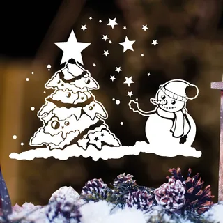Wandtattoo Loft Fensterbild „Schneemann mit Weihnachtsbaum“ OHNE hässliche Hintergrundfolie, 2 Größen zur Auswahl Fensteraufkleber Weihnachten Dekoration / 35 cm hoch x 46 cm breit