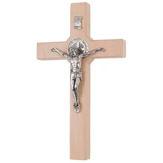 Luda Studio Wanddekoobjekt (1 St), Hölzernes Hängekreuz des Hl. Benedikt mit Christus beige