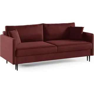 LIKMA 3 Sitzer Sofa 209 cm mit Schlaffunktion und Bettzeugbehälter, Velvet Schlafsofa mit Bettkasten, Moderne Couch, Sofagarnituren, Bettsofa Farb... - Rot