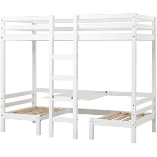 Hoppekids Hochbett ECO Dream JUMBO Kinderbett mit Funktion - Praktisch & flexibel, 90x200 Unteres Bett nutzbar als Bett oder Sitzgruppe. Matratzen in Antrazit. weiß