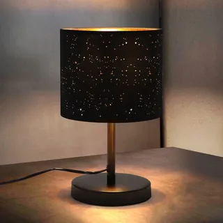 ZMH Tischlampe Landhausstil Nachttischlampe aus Stoff - E27 Fassung Vintage Tischleuchte Wohnzimmer Stern Design Retro Lampenschirm Schwarz Gold Nachttischleuchte für Schlafzimmer Hotel Café