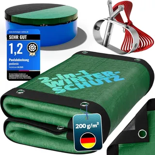 poolomio® Pool Winterabdeckung rund für Pools Ø 360/366–390 cm | 2in1 Solarplane & Poolabdeckung | Robuste 200g/m2 PE Poolplane Abdeckplane | UV-beständig, Algen- & | Planenmaß: Ø 420 cm