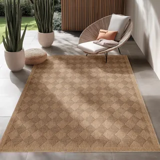 SIMPEX In & Outdoor Teppich 140x200 cm Moderner Balkon Teppich in Natur Jute-Optik Wetterfest, Flachgewebe & Pflegeleicht Für drinnen & draußen