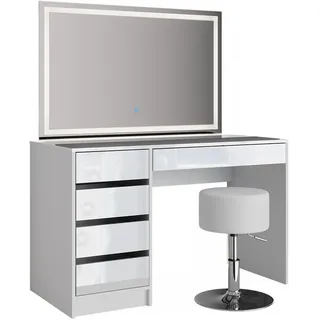 Vicco Schminktisch Sherry Weiß, 120 cm mit LED-Spiegel und Hocker