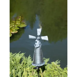 HGD Holz-Glas-Design Solar-Gartenstecker "Windmühle" in Silber - (B)17,5 x (H)93,5 x (T)7 cm