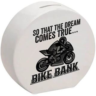Bike Bank Spardose mit Spruch und Motorrad in schwarz So That The Dream Comes True Bike Bank EIN dekoratives Sparschwein zum Sparen auf EIN Moped Biker Sparbüchse Führerschein cool