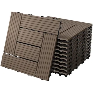ECD Germany WPC Terrassenfliesen Dunkelbraun 30 x 30 cm 11 St.